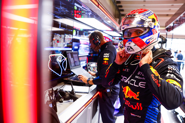 Max Verstappen prepares to drive in the garage before the Brazilian GP at Autodromo Jose Carlos Pace, November 3, 2024.